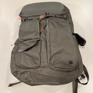 Gray Lululemon Backpack with Orange Ties